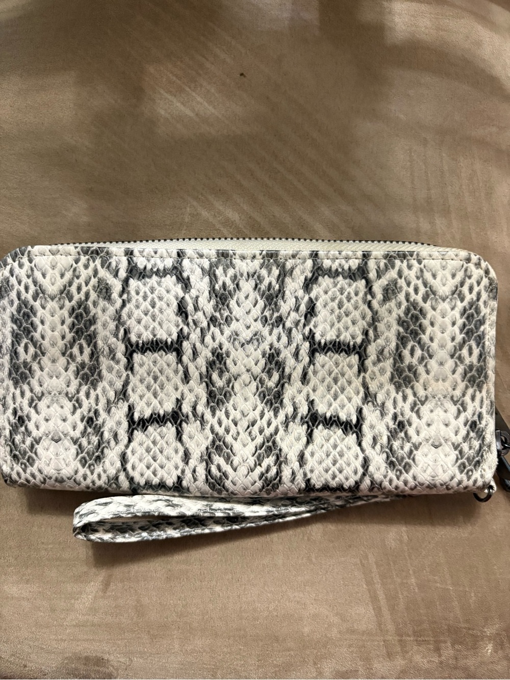 a new day Snake-Print Double Zip Wristlet Wallet in White and Gray